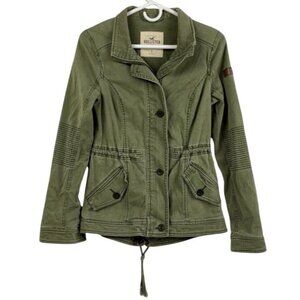 Hollister Womens Olive Green Military Style Utility Jacket Front Button Small